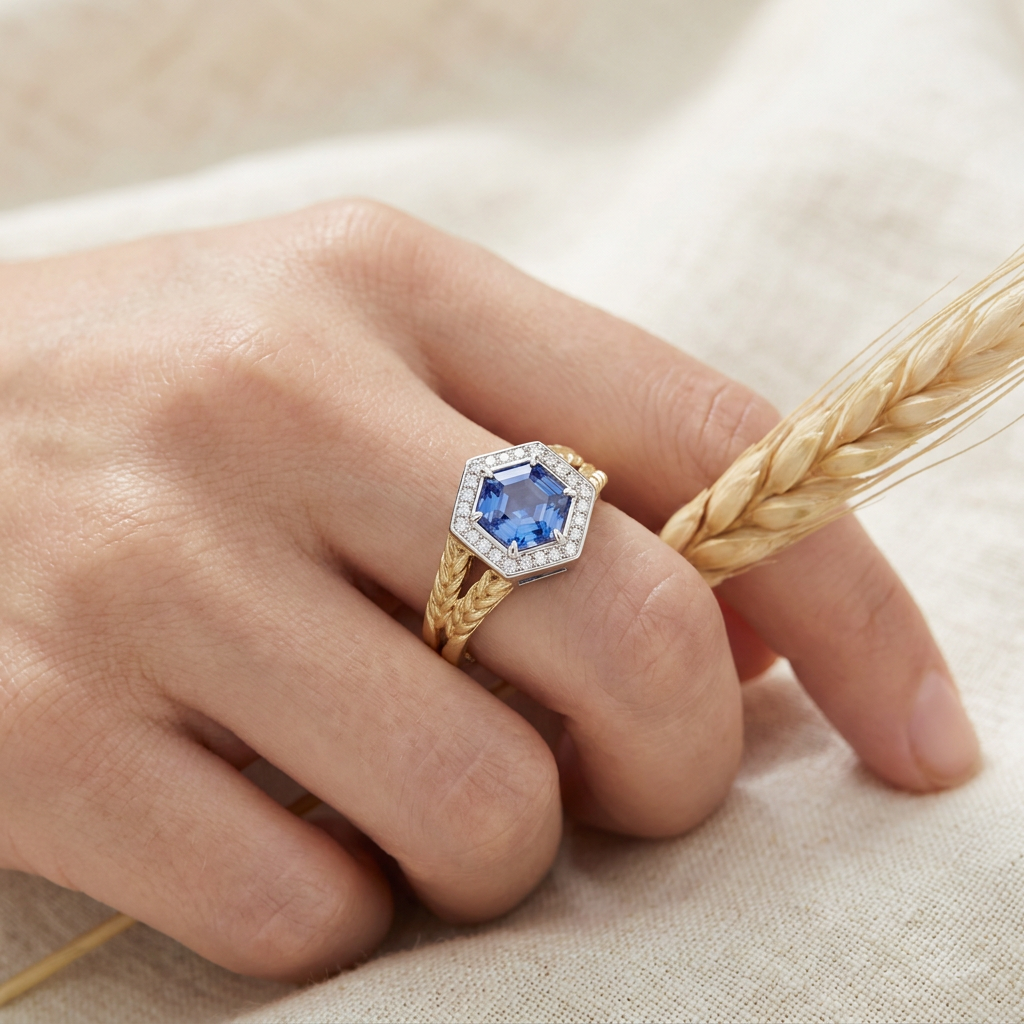 Devotion·Virgo Love Ring — 18K Gold Hexagonal Sapphire Ring | Astrological Fine Jewelry 1