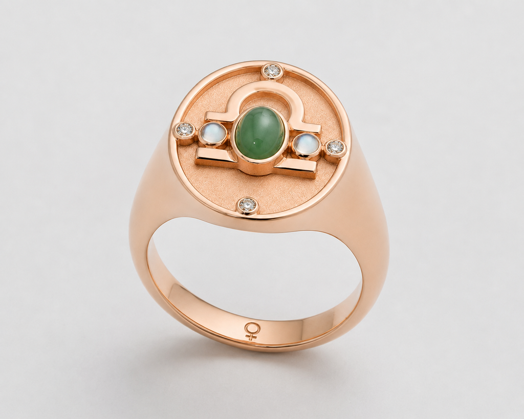 Libra Equilibrium Health Ring — 18K Rose Gold with Jade, Moonstone & Quartz 2