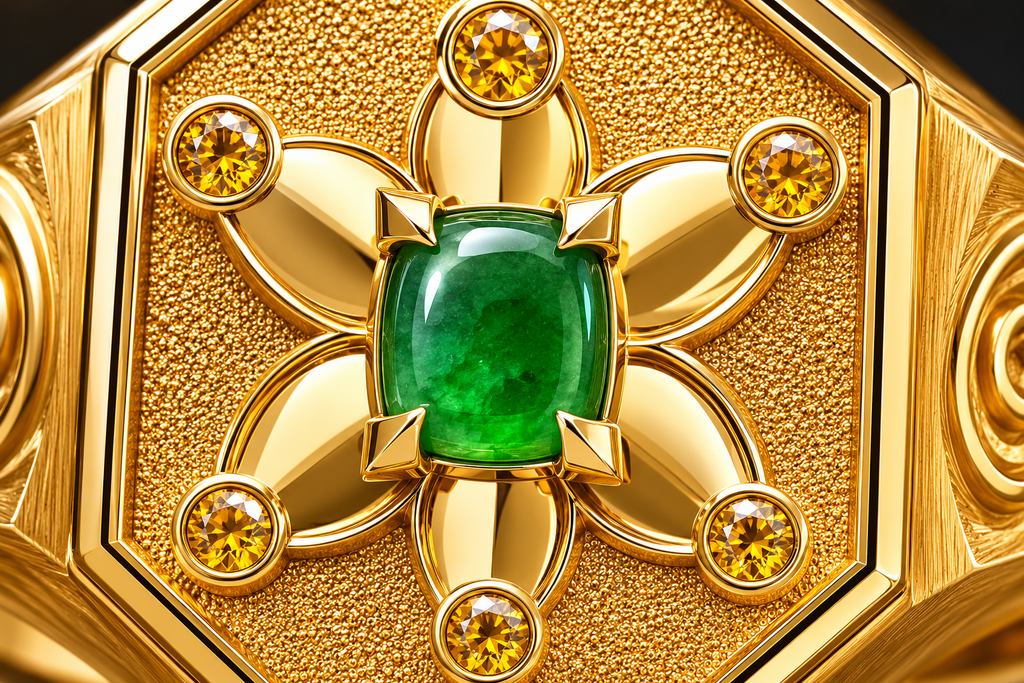 Libra Rose of Abundance Signet Ring — 18K Yellow Gold with Imperial Jadeite & Golden Sapphires 3