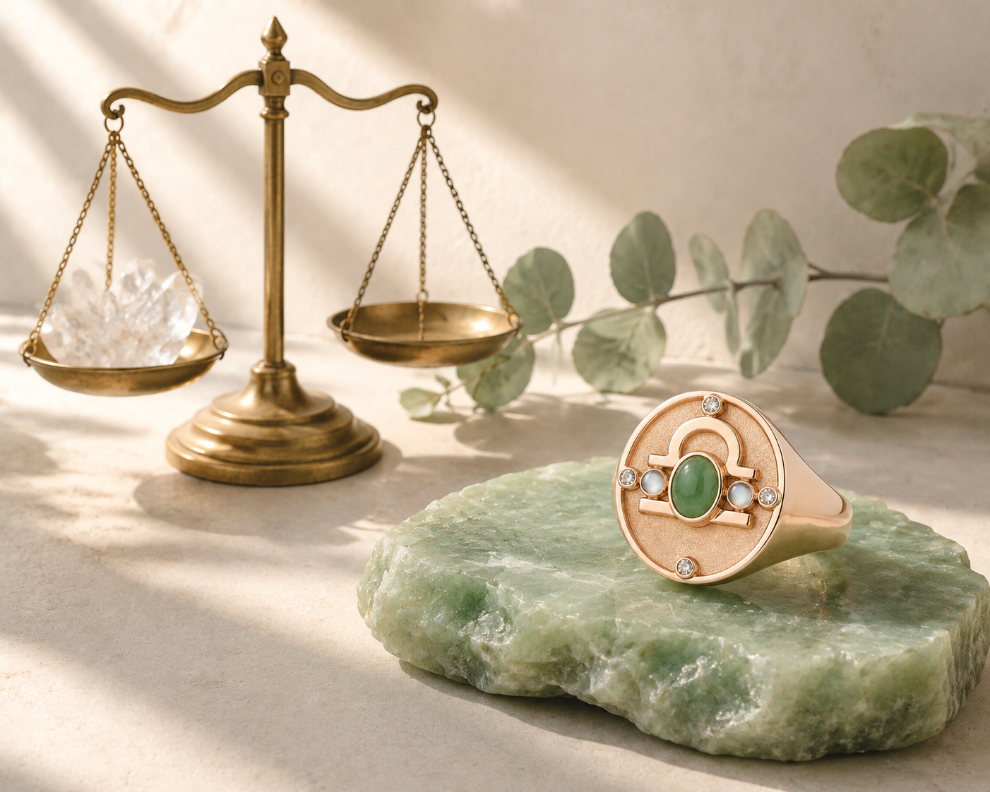 Libra Equilibrium Health Ring — 18K Rose Gold with Jade, Moonstone & Quartz 4
