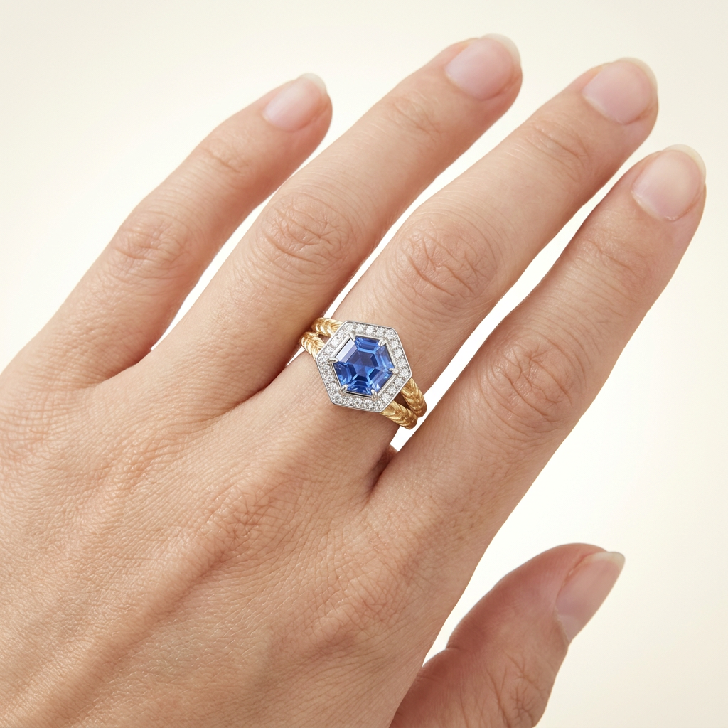 Devotion·Virgo Love Ring — 18K Gold Hexagonal Sapphire Ring | Astrological Fine Jewelry 5