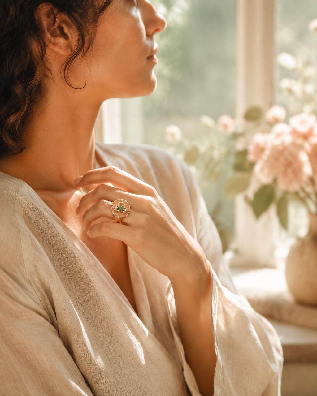 Libra Equilibrium Health Ring — 18K Rose Gold with Jade, Moonstone & Quartz 6
