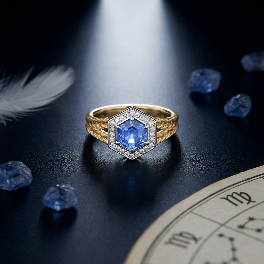 Devotion·Virgo Love Ring — 18K Gold Hexagonal Sapphire Ring | Astrological Fine Jewelry 6