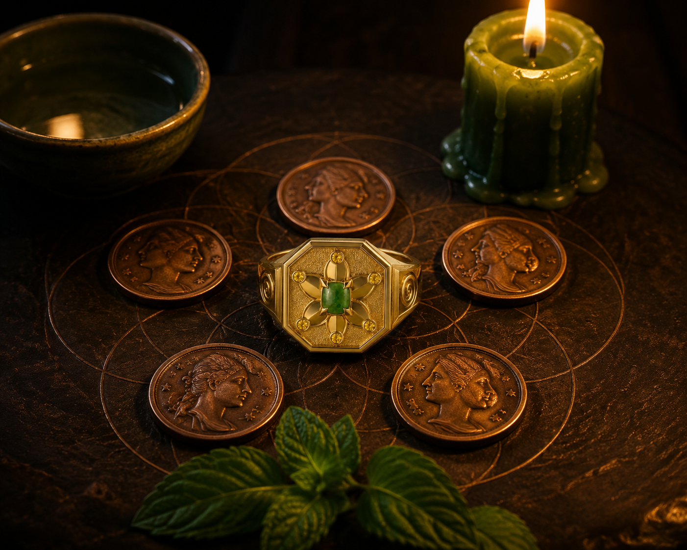 Libra Rose of Abundance Signet Ring — 18K Yellow Gold with Imperial Jadeite & Golden Sapphires 7